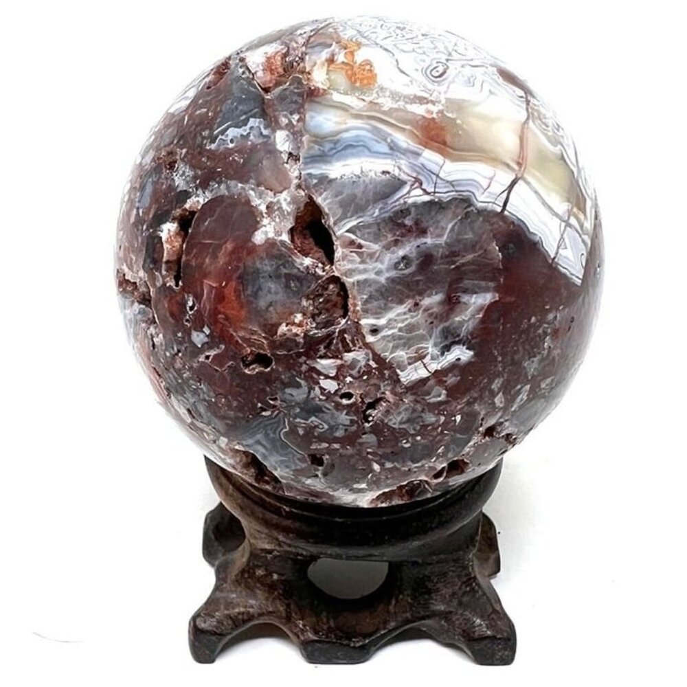 Crazy Lace Agate Red White Sphere Crystal Stone Rock Natural carving gemstone